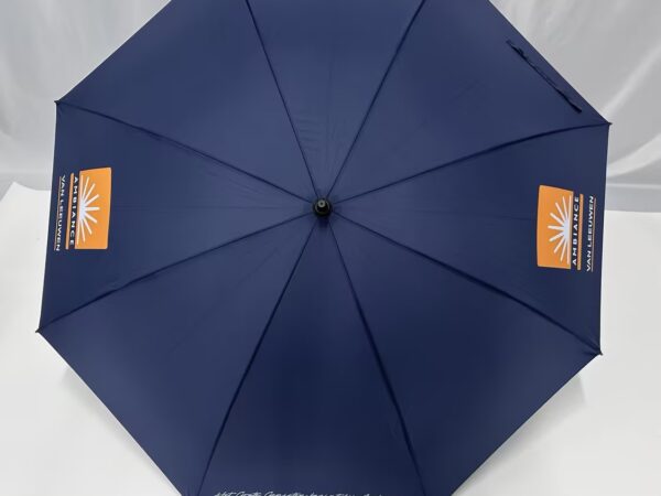 Bedrukte paraplu's met bedrijfslogo — donkerblauw en oranje